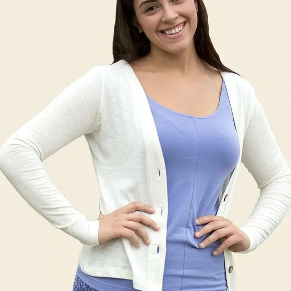 Maggie's Organic Slub Cardigan white size Small - Picture 2 of 5